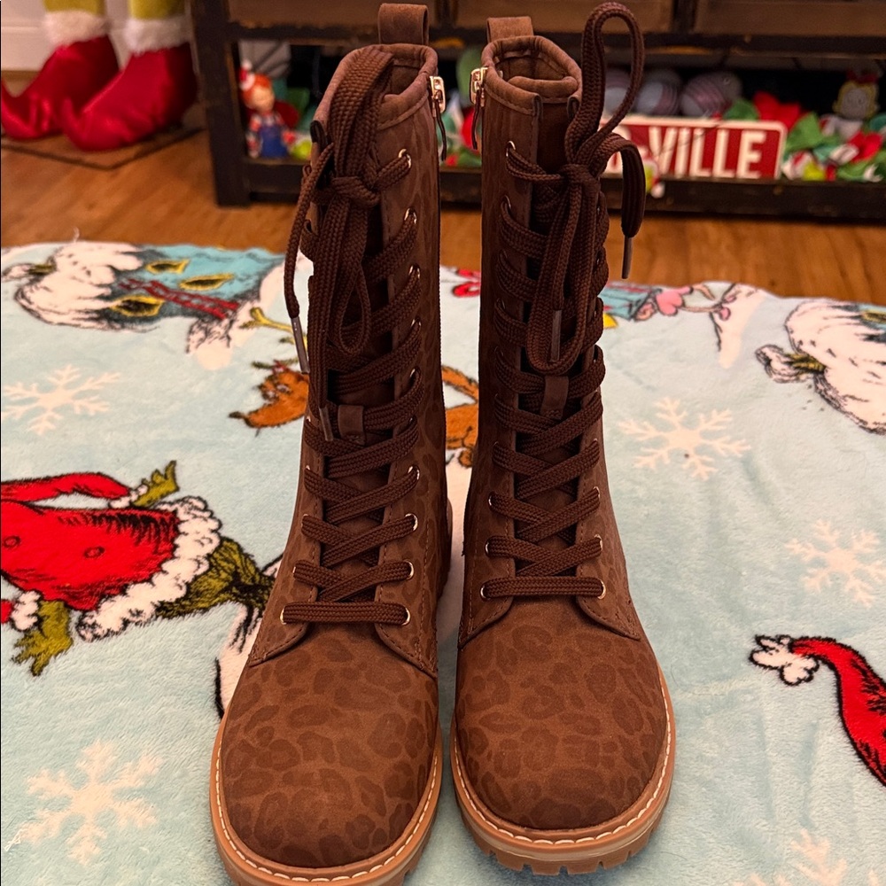 Women’s Brown Leopard Print Lace-Up Boots, new never worn - Picture 10 of 11